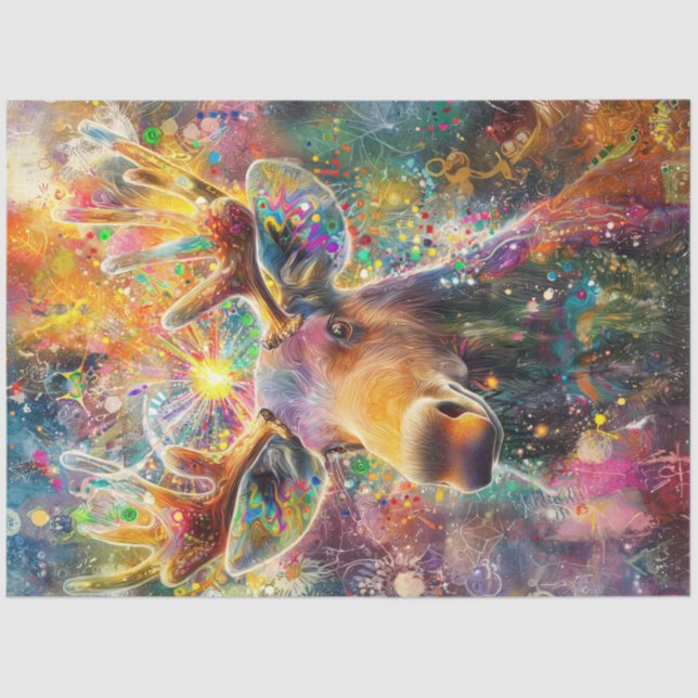Decoupage Vibrant Whimsical Moose Digital Art Tissue Paper (Front)