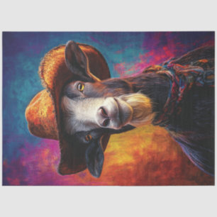 Decoupage Vibrantly Colored Goat Western Hat Tissue Paper