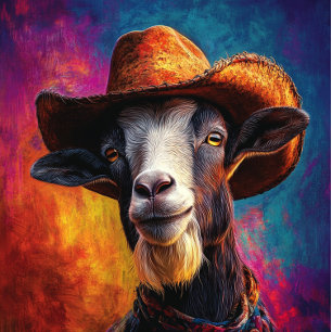 Decoupage Vibrantly Colored Goat Western Hat Tissue Paper