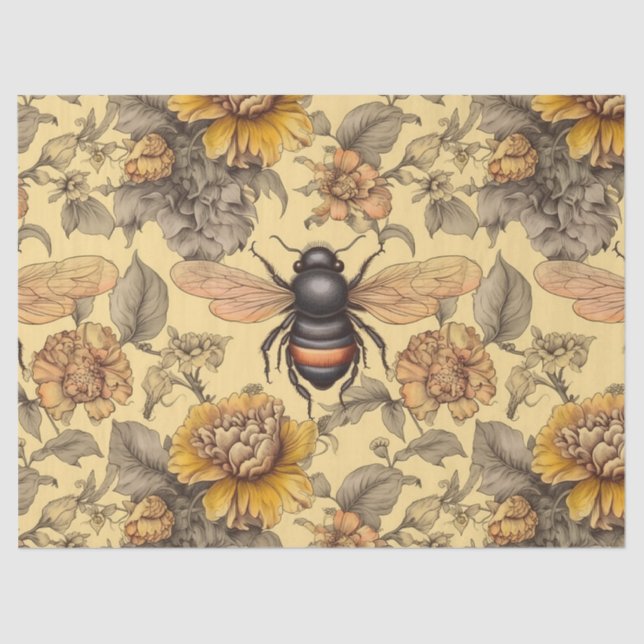 Decoupage, Victorian Bee, Elegant Bee & Flowers Tissue Paper (Front)