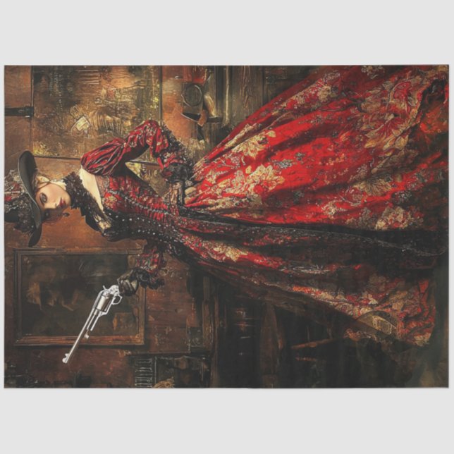 Decoupage Victorian Dressed Lady Gunslinger  Tissue Paper (Front)