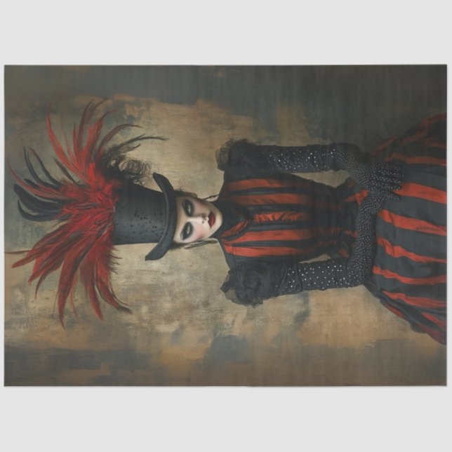 Decoupage Victorian Lady Black Red Stripes & Hat Tissue Paper (Front)