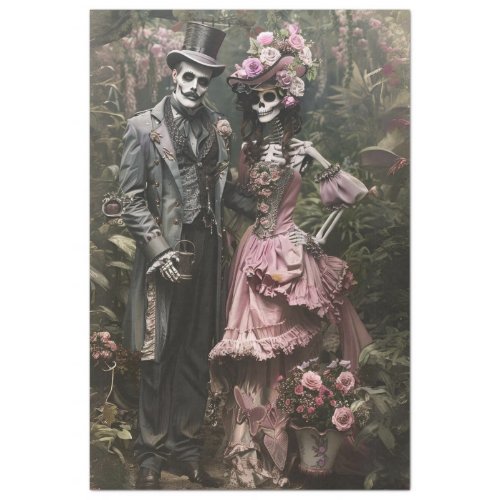 Decoupage Victorian Skeleton Couple  Tissue Paper