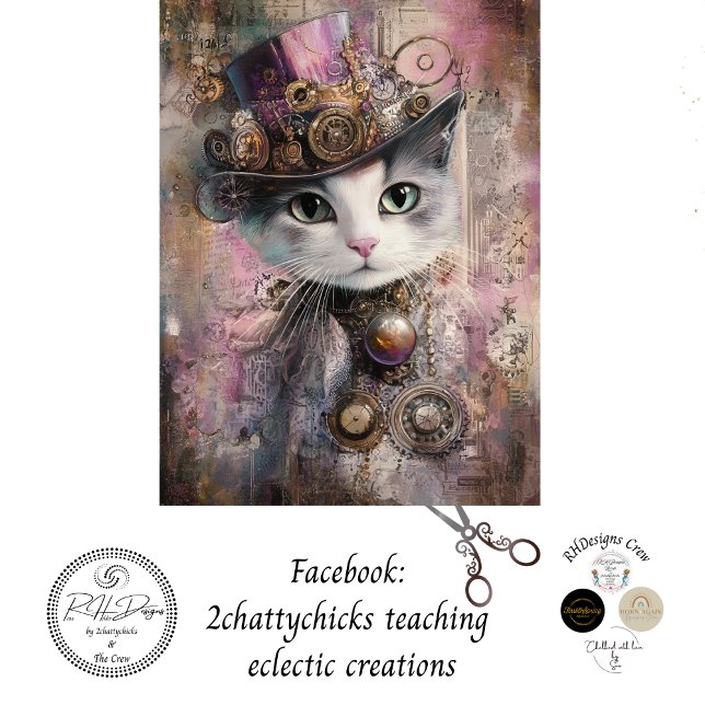 Decoupage Victorian Steampunk Pink Cat  Tissue Paper (Creator Uploaded)