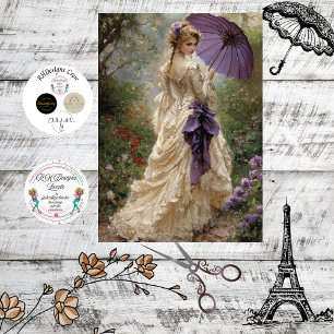 Decoupage Victorian Woman Romantic Scene Parasol Tissue Paper