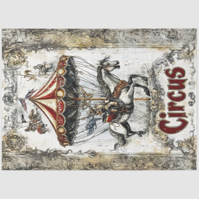 Decoupage Vintage Circus Carousel Poster Theme Tissue Paper (Front)