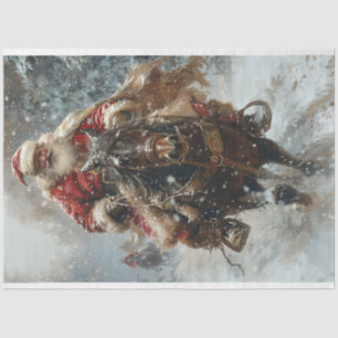 Decoupage Vintage Classic Santa on Horse Snowing Tissue Paper