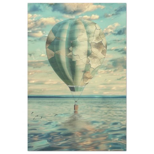 Decoupage Vintage Coastal Hot Air Balloon Blue Hue Tissue Paper