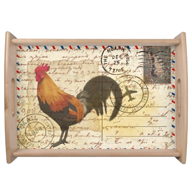 Decoupage Vintage Ephemera Farm Barn Rooster  Serving Tray (Front)