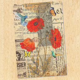  Decoupage Vintage Ephemera Poppy Hummingbird Tissue Paper