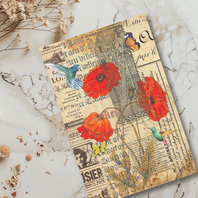  Decoupage Vintage Ephemera Poppy Hummingbird Tissue Paper (Creator Uploaded)