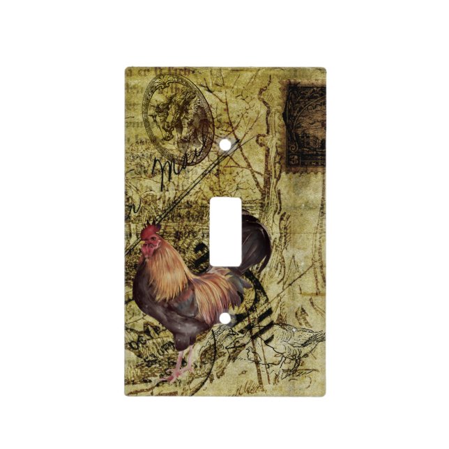  Decoupage Vintage Ephemera Rooster Farm   Light Switch Cover (Front)