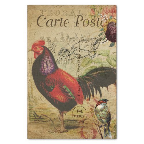  Decoupage Vintage Ephemera Rooster Farm postcard Tissue Paper