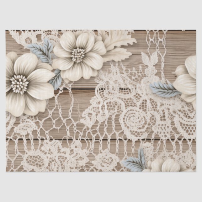 Decoupage Vintage Lace and Wood Texture Tissue Paper (Front)