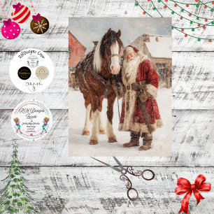 Decoupage Vintage Poster Christmas Santa & Horse Tissue Paper
