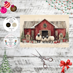Decoupage Vintage Red Barn Sheep Christmas Scene Tissue Paper