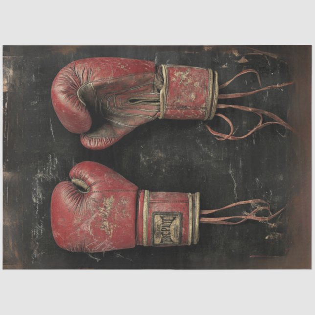 Decoupage Vintage Red Boxing Gloves Poster Tissue Paper (Front)