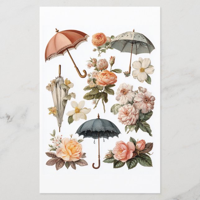 Decoupage - vintage romantic flowers and umbrellas (Front)