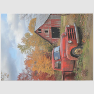 Decoupage Vintage Rust Red Truck Autumn Scene Tissue Paper