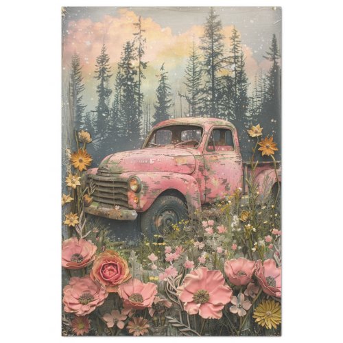 Decoupage Vintage Rustic Pink Truck  Tissue Paper