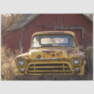 Decoupage Vintage Rusty Yellow Truck Red Barn Tissue Paper