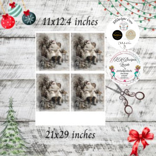 Decoupage Vintage Santa in Chair Around Tree Tissue Paper