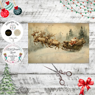 Decoupage Vintage Santa Sleigh Postcard Tissue Paper
