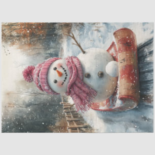 Decoupage Vintage Snowman on Sled Tissue Paper