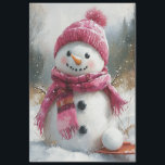 Decoupage Vintage Snowman Pink Scarf Sleeding Tissue Paper<br><div class="desc">Snowman, Winter, Snow, Holiday Season, Christmas Decoration, Festive, Artwork, Painting This image features a painting of a snowman adorned with a pink knitted hat and scarf set against a snowy backdrop. The snowman has a carrot nose, coal-like eyes and buttons, and appears to be standing on a wooden sled. The...</div>