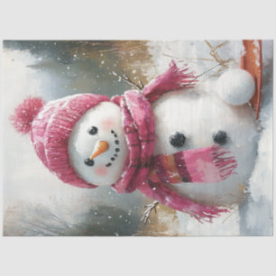 Decoupage Vintage Snowman Pink Scarf Sleeding Tissue Paper
