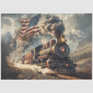 Decoupage Vintage Steam Locomotive American Flag Tissue Paper