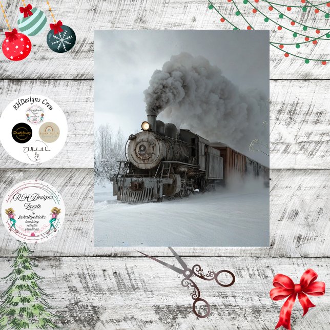 Decoupage Vintage Steam Locomotive Snow Landscape Tissue Paper (Creator Uploaded)