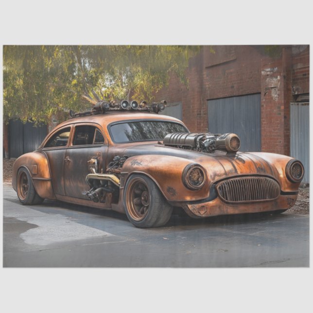 Decoupage Vintage Steampunk Copper Car Tissue Paper (Front)