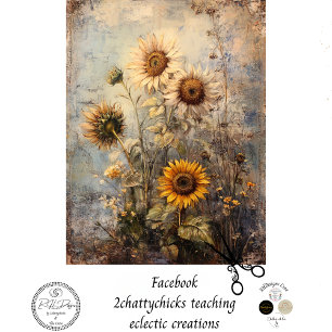Decoupage Vintage Sunflower Painting  Tissue Paper