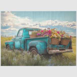 Decoupage Vintage Teal Truck Field of Sage Grass Tissue Paper