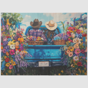 Decoupage Vintage Truck Couple Flower Farm Tissue Paper