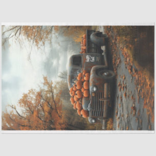 Decoupage Vintage Truck Pumpkins Fall Scene Tissue Paper