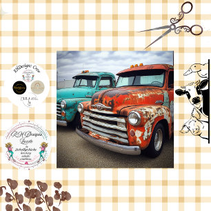 Decoupage Vintage Turquoise and Red Truck in Field Tissue Paper