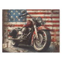 Decoupage Vintage Weathered Motorcycle With Flag Tissue Paper
