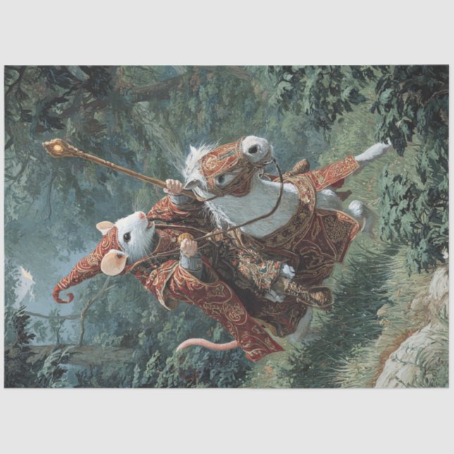 Decoupage Warrior Mouse & Majestic White Horse Tissue Paper (Front)