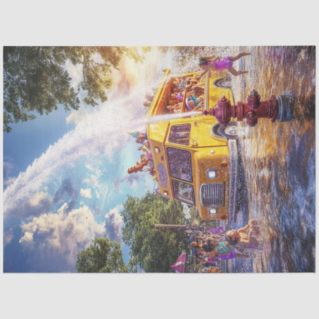 Decoupage Water Truck Children Playing in Street Tissue Paper (Front)