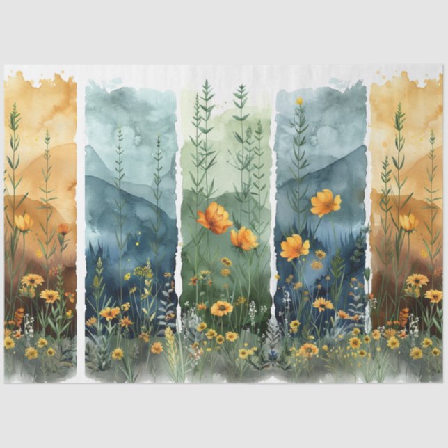 Decoupage Watercolor Set Of 4 Florals  Tissue Paper (Front)