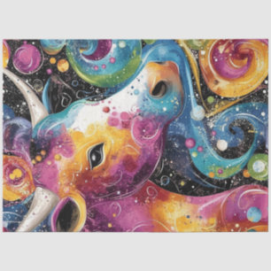 Decoupage Watercolor Vibrant Artistic Cow Head Tissue Paper