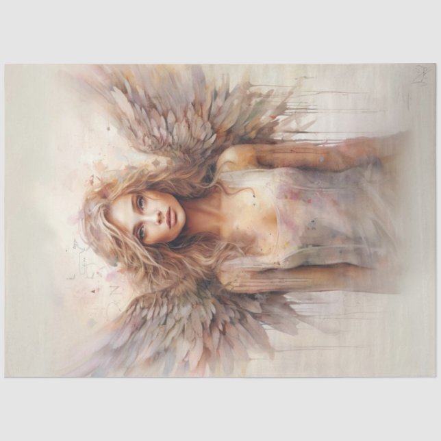 Decoupage Watercolor Whimsical Ange Pastel Wings Tissue Paper (Front)