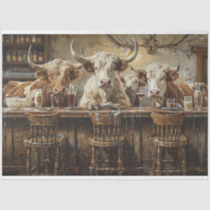 Decoupage Western Bar With Cows In Saloon Tissue Paper