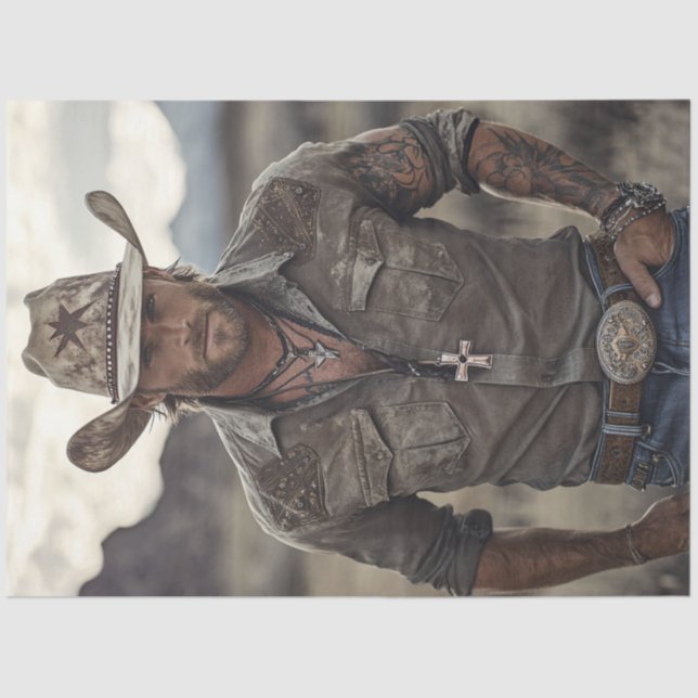 Decoupage Western Cowboy Christian Rancher  Tissue Paper (Front)