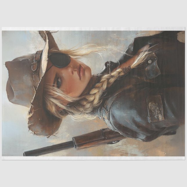 Decoupage Western Cowgirl Outlaw Patch on Eye  Tissue Paper (Front)