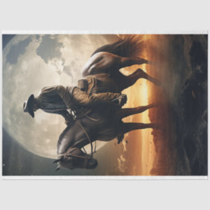 Decoupage Western Scene Cowboy Moon Sunsetting Tissue Paper