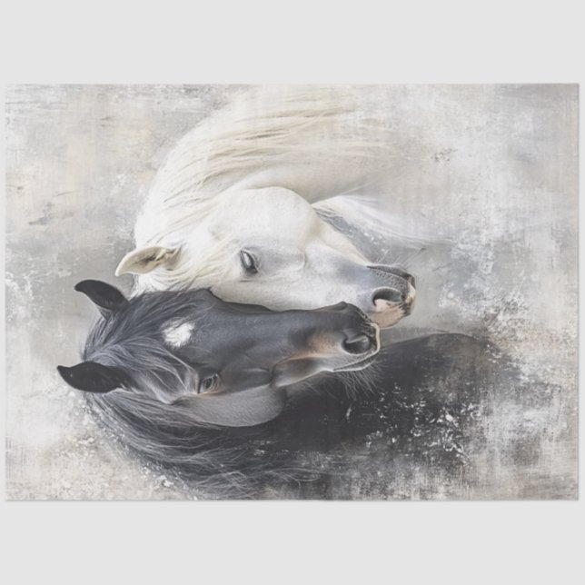 Decoupage Whimsical Abstract Black White Horse  Tissue Paper (Front)