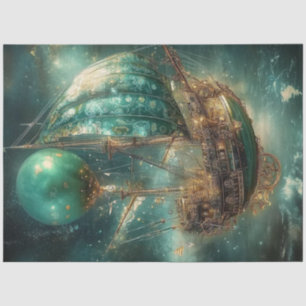 Decoupage Whimsical Airship Hot Air Balloon Greens Tissue Paper